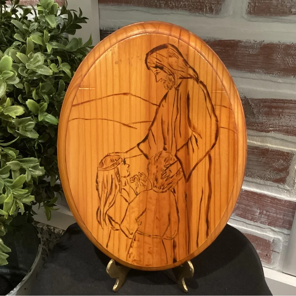 🟠 Vintage - 1996 - Solid Wood Carved Christian Wall Plaque - Mark 9 - Nice